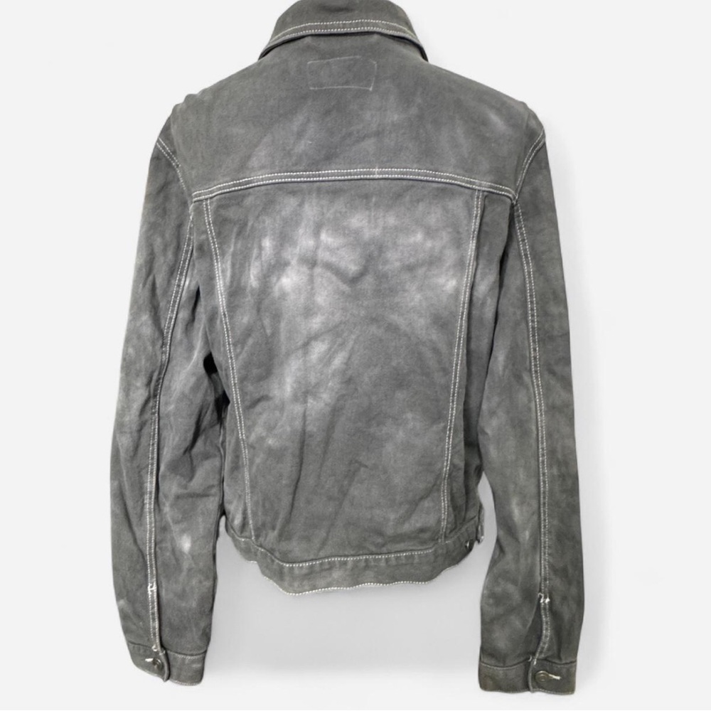 Y2K Goth Grunge Acid Wash Black Cotton Blend Streetwear Trucker Jacket XXL - Picture 8 of 10